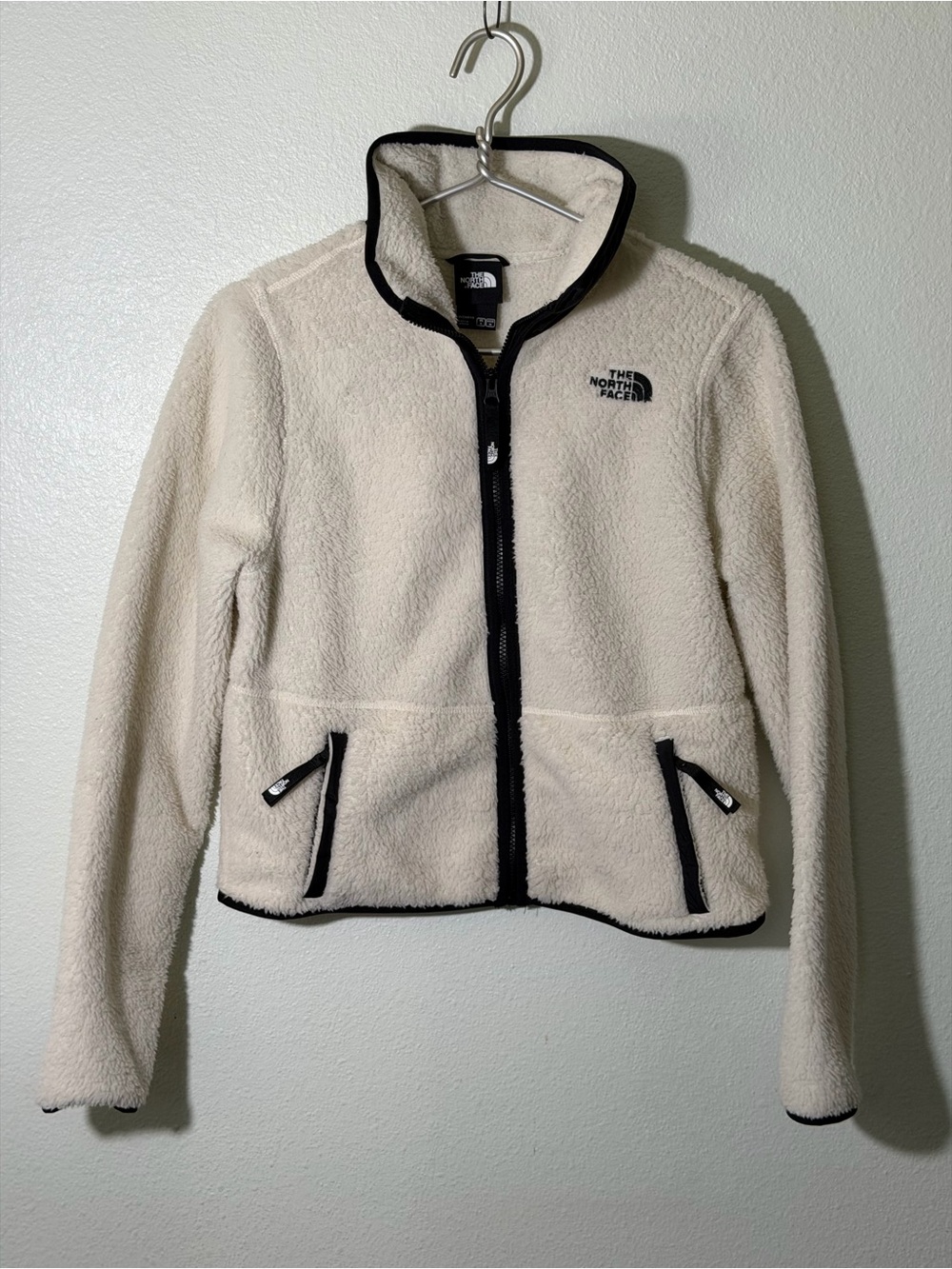 The North Face Sherpa Fleece White Black Dunraven Women's Small Full Zip Crop